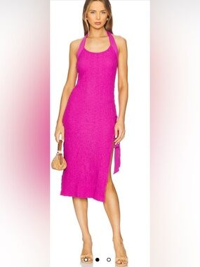 Free People Seafoam Fuchsia Knit Midi Dress - Sleek Side Tie
